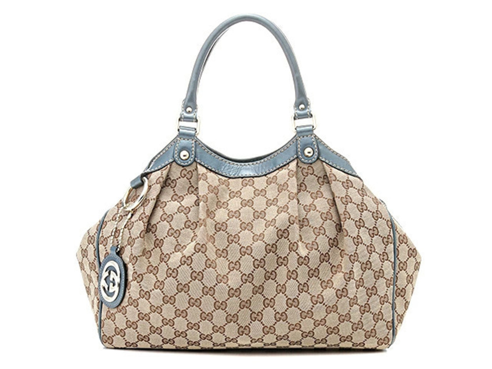 Gucci handbag GG canvas Beige Cream metallic blue